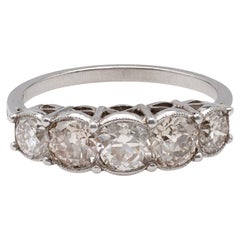 Art Deco Inspired Diamond Platinum Five Stone Ring