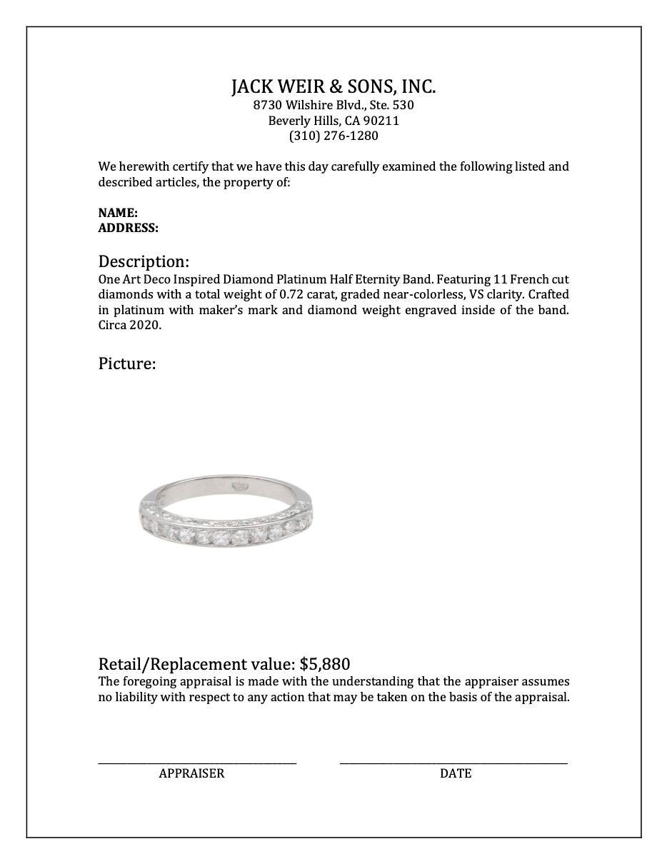 Art Deco inspirierter halber Eternity-Ring aus Platin mit Diamanten für Damen oder Herren im Angebot