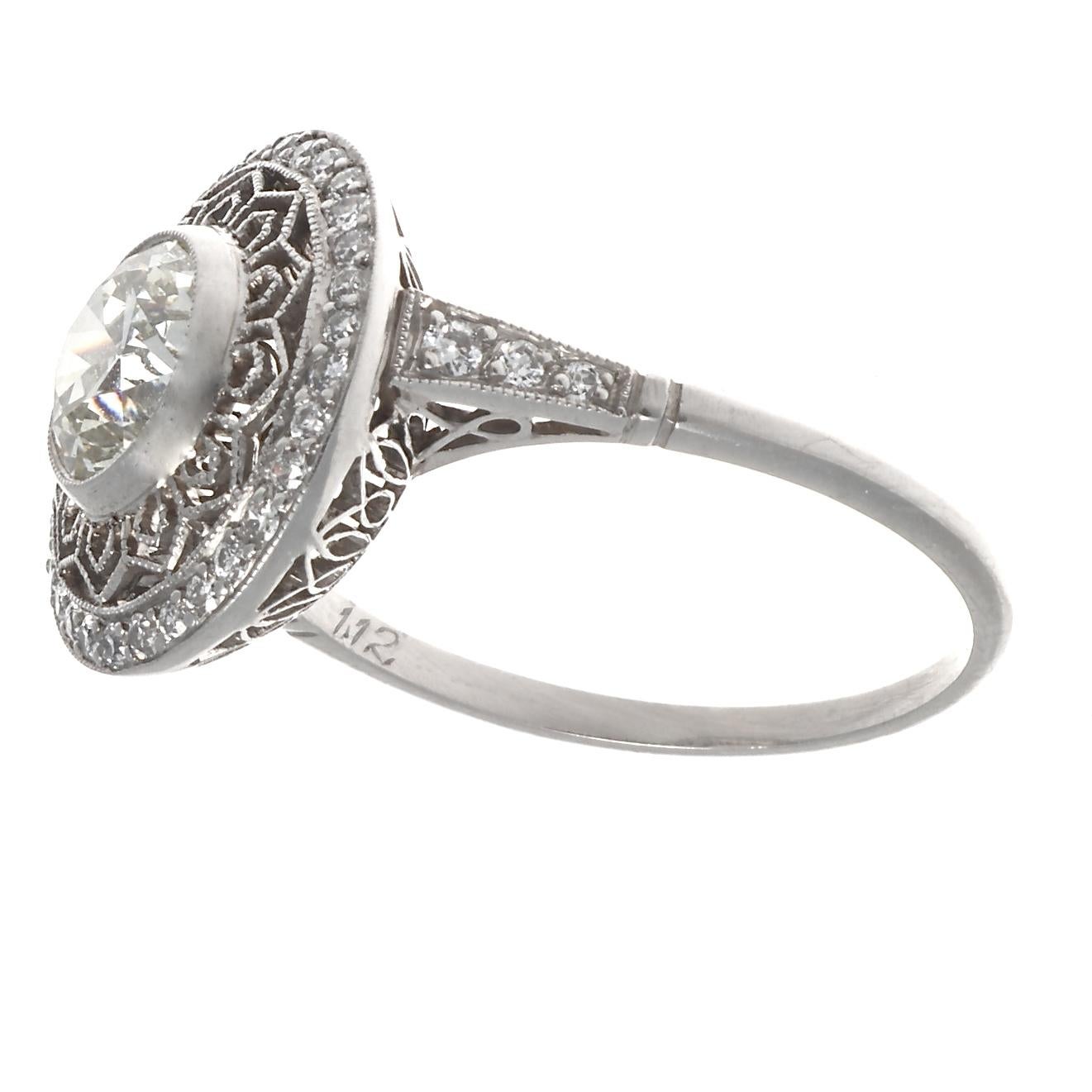 Old European Cut Art Deco Inspired Diamond Platinum Ring