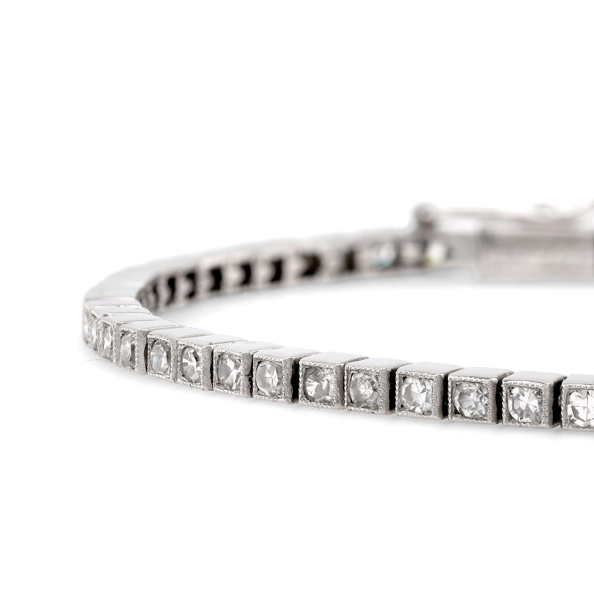 Single Cut Art Deco Inspired Diamond Platinum Tennis Bracelet For Sale