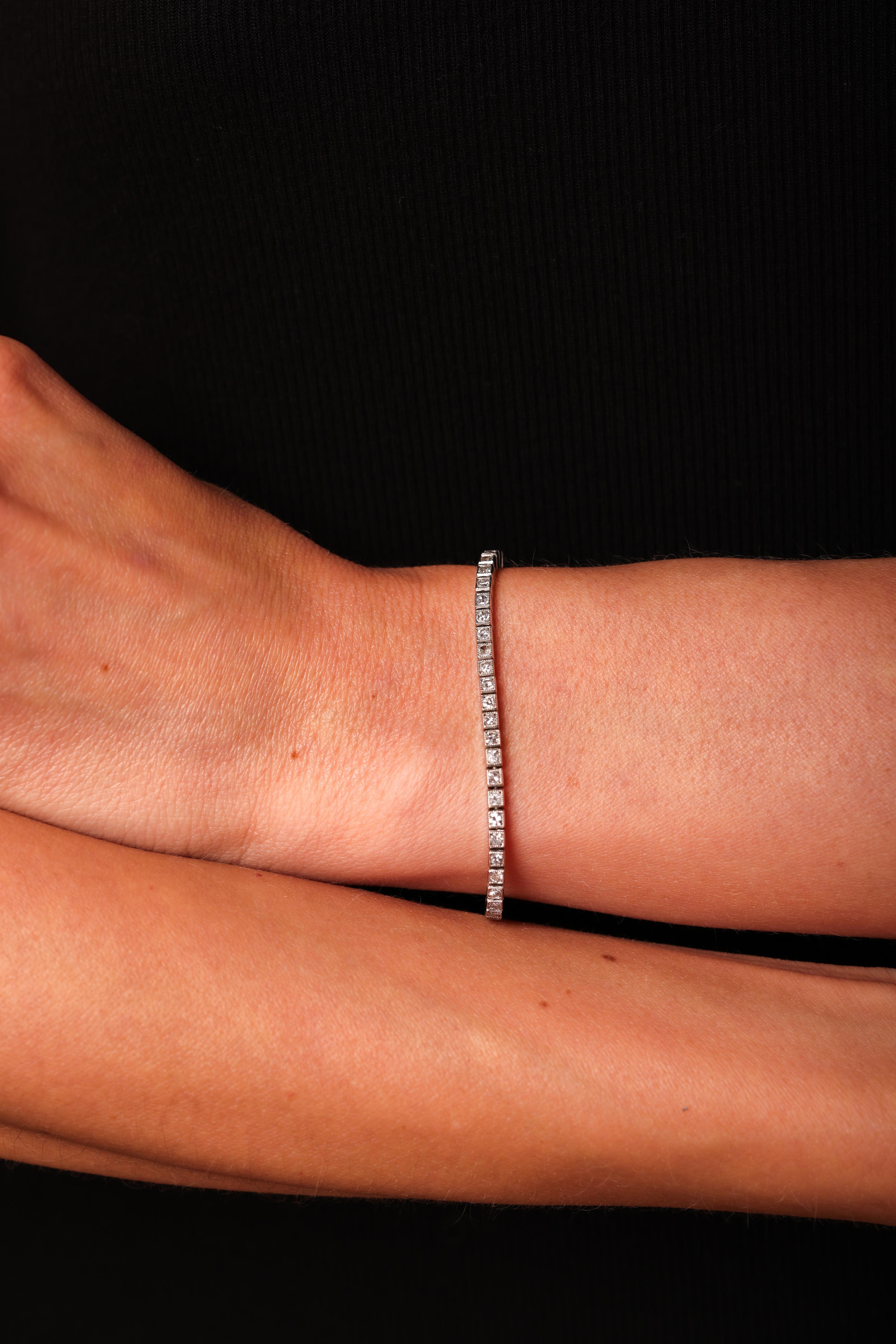 Art Deco Inspired Diamond Platinum Tennis Bracelet In Excellent Condition For Sale In Beverly Hills, CA