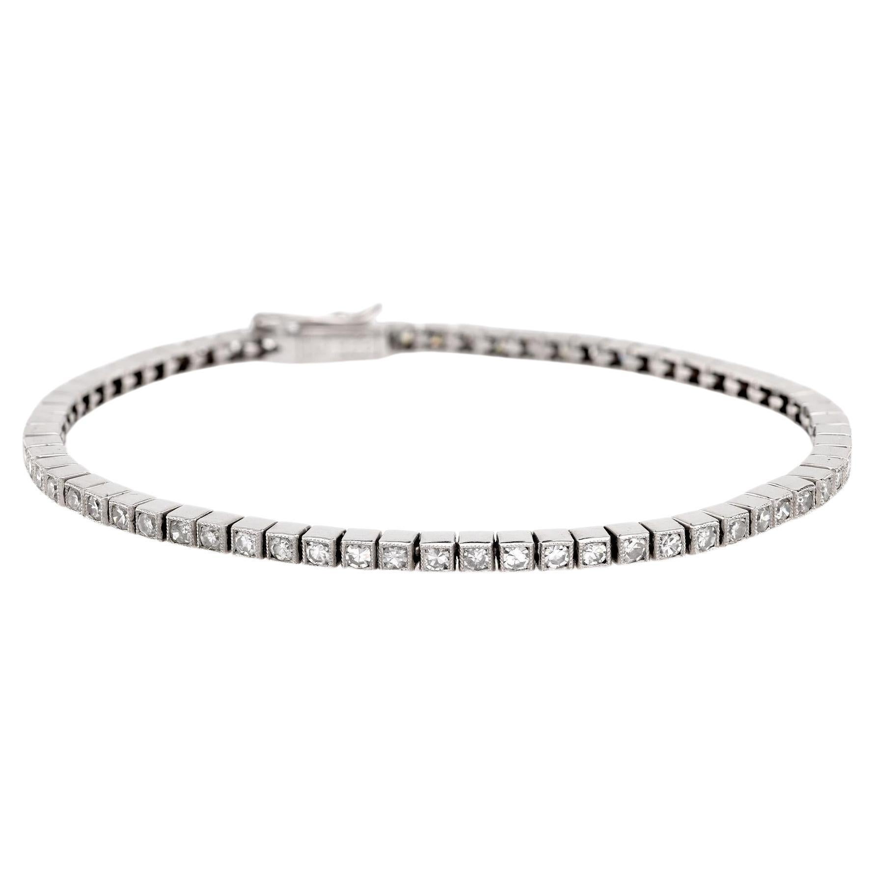 Bracciale tennis in platino con diamanti di ispirazione Art Deco