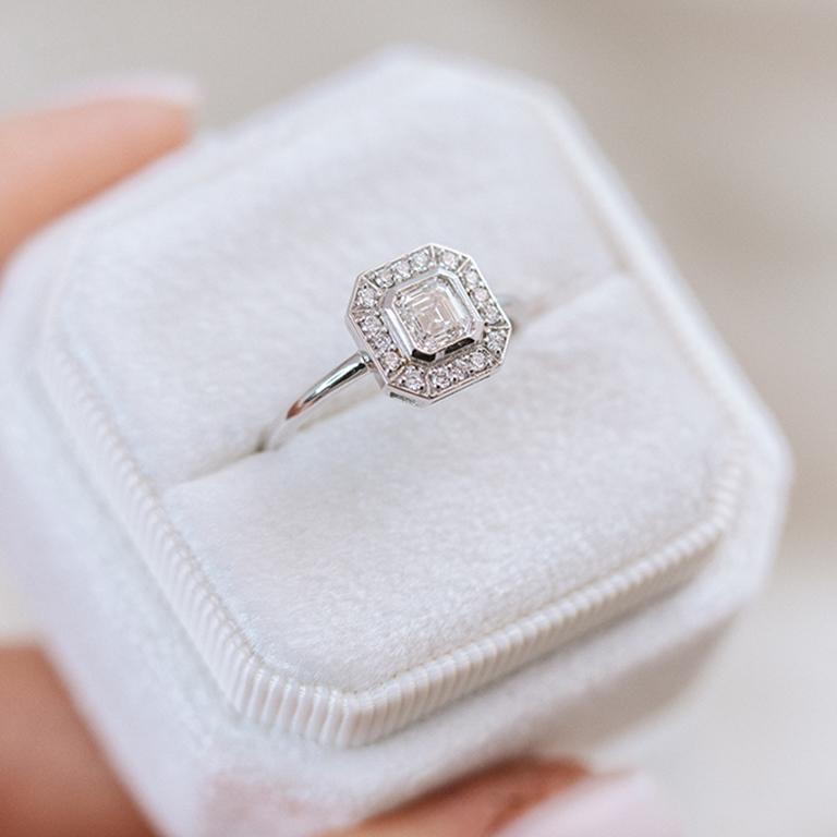 For Sale:  Art Deco Inspired 0.5ct Diamond Ring in 14k White Gold 3