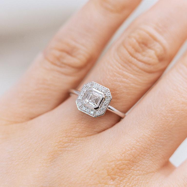 For Sale:  Art Deco Inspired 0.5ct Diamond Ring in 14k White Gold 7