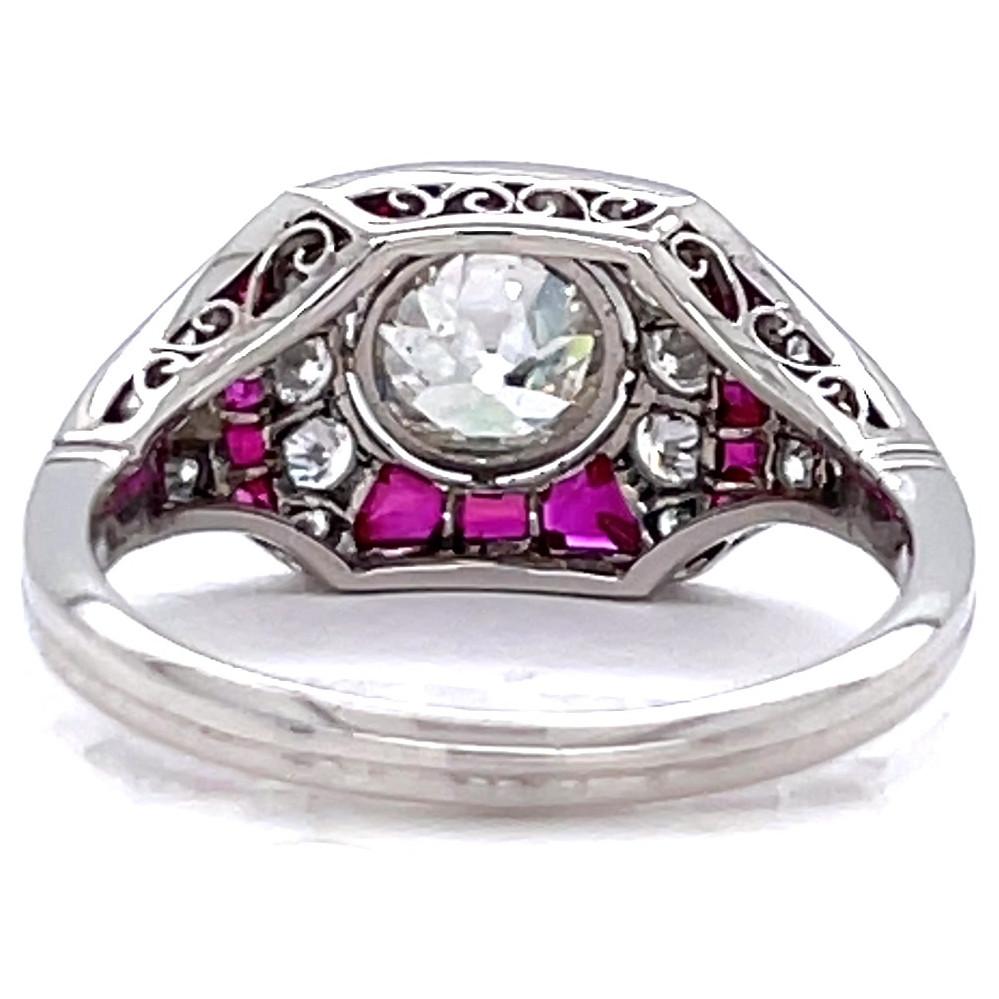 Art Deco Inspired Diamond Ruby Platinum Engagement Ring 1