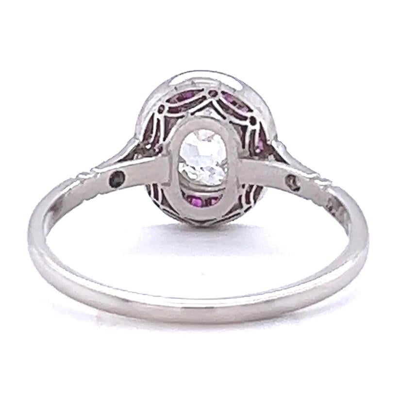 Art Deco Inspired 0.65 Carat Diamond Ruby Platinum Halo Ring For Sale 2