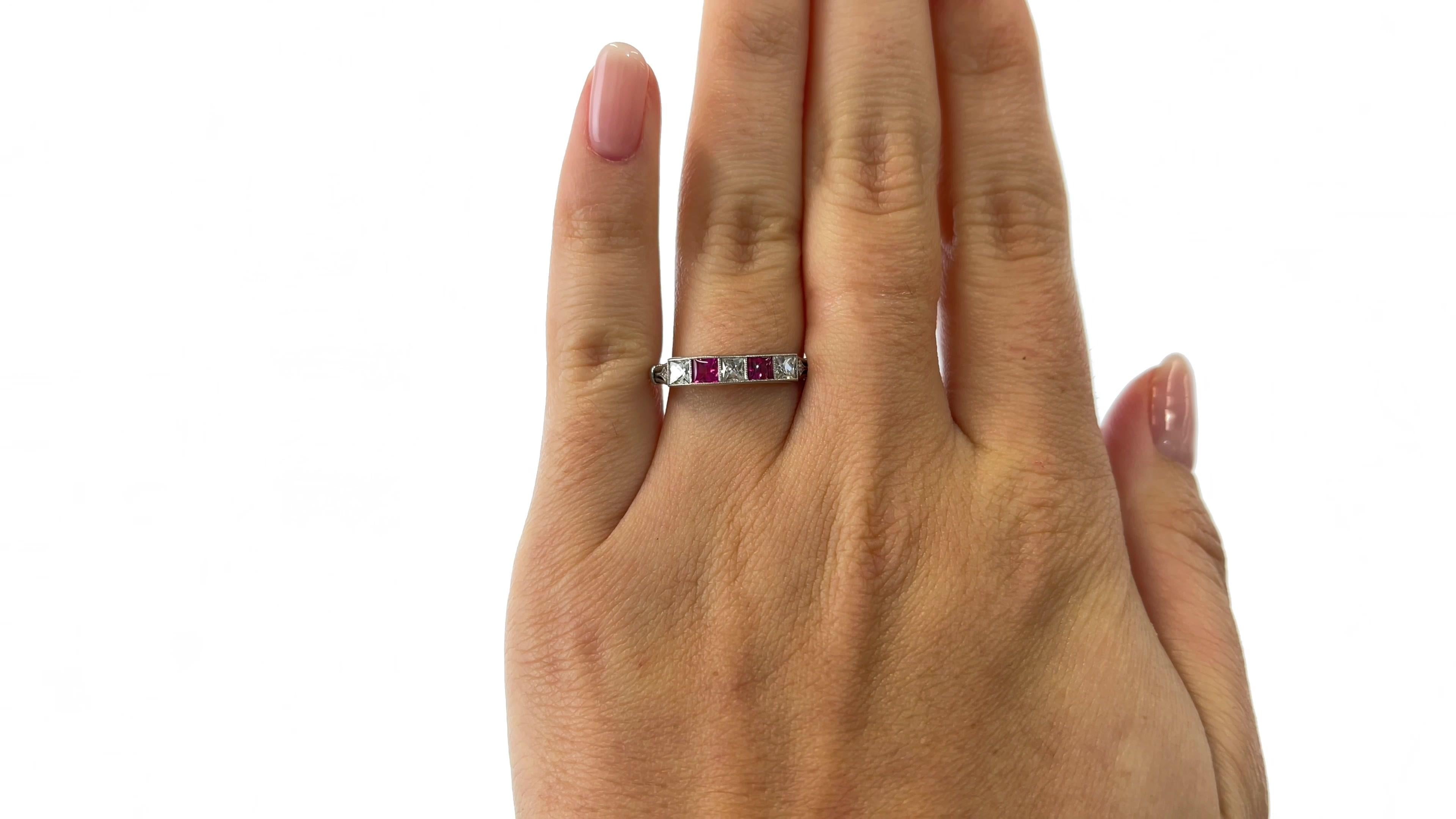 French Cut Art Deco Inspired Diamond Ruby Platinum Ring