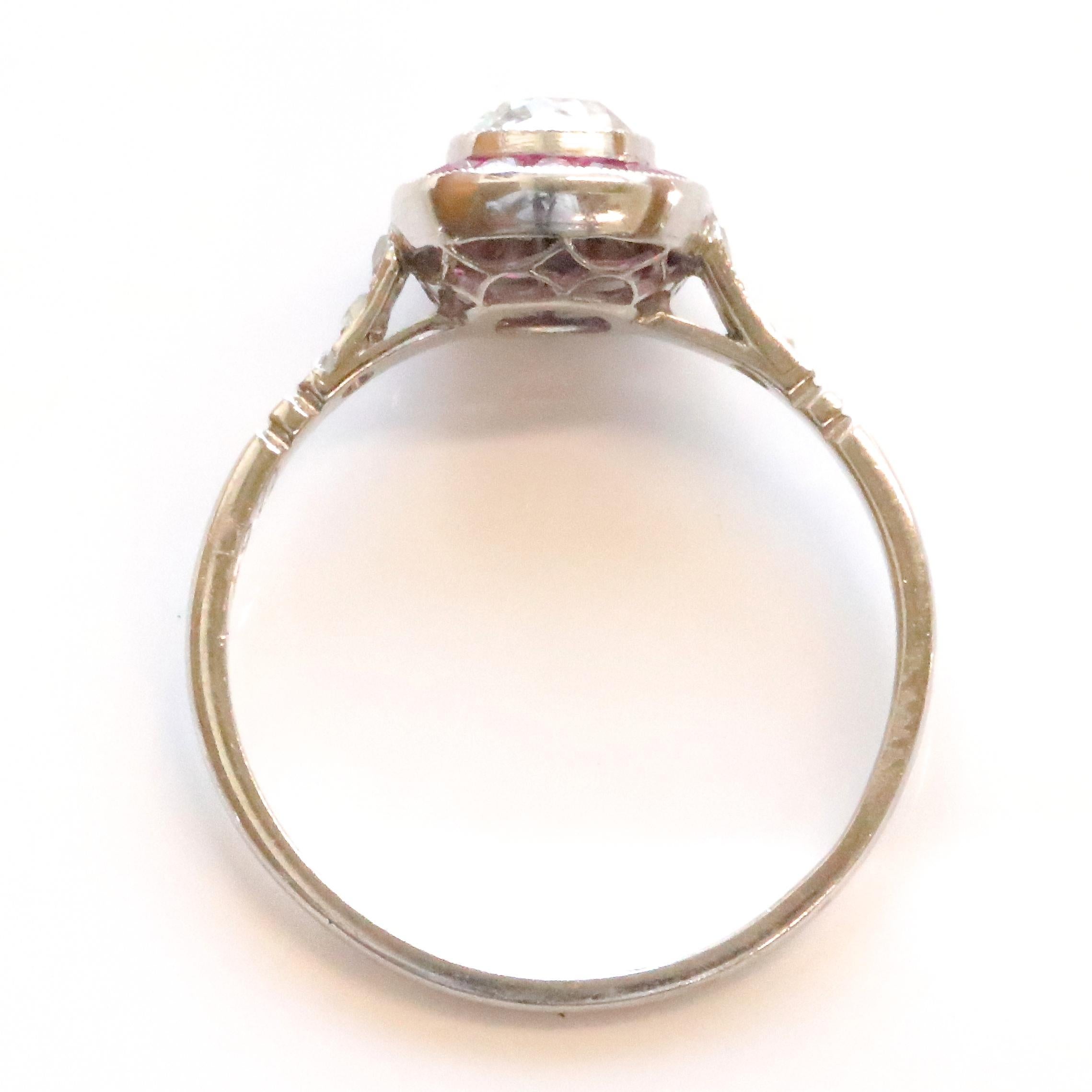 Art Deco Inspired Diamond Ruby Platinum Ring In New Condition In Beverly Hills, CA