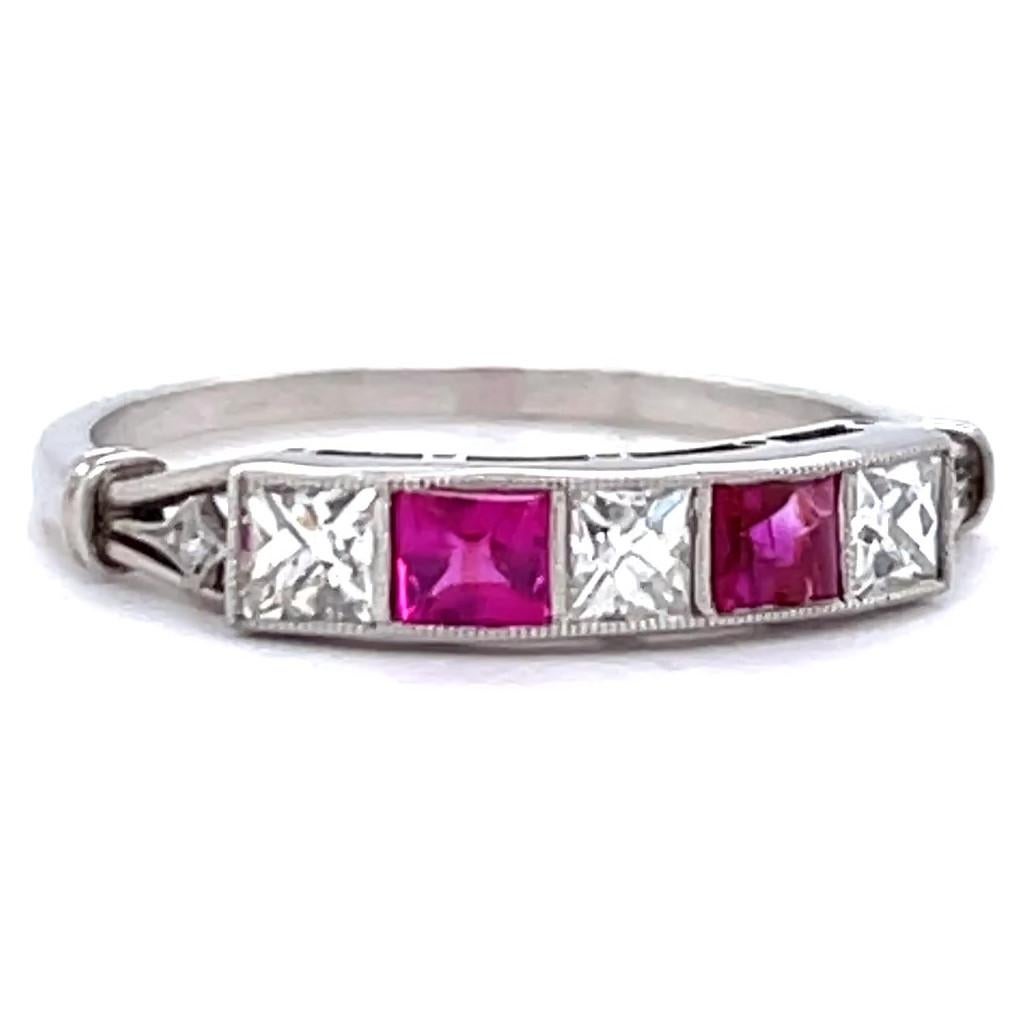 Art Deco Inspired Diamond Ruby Platinum Ring In New Condition In Beverly Hills, CA