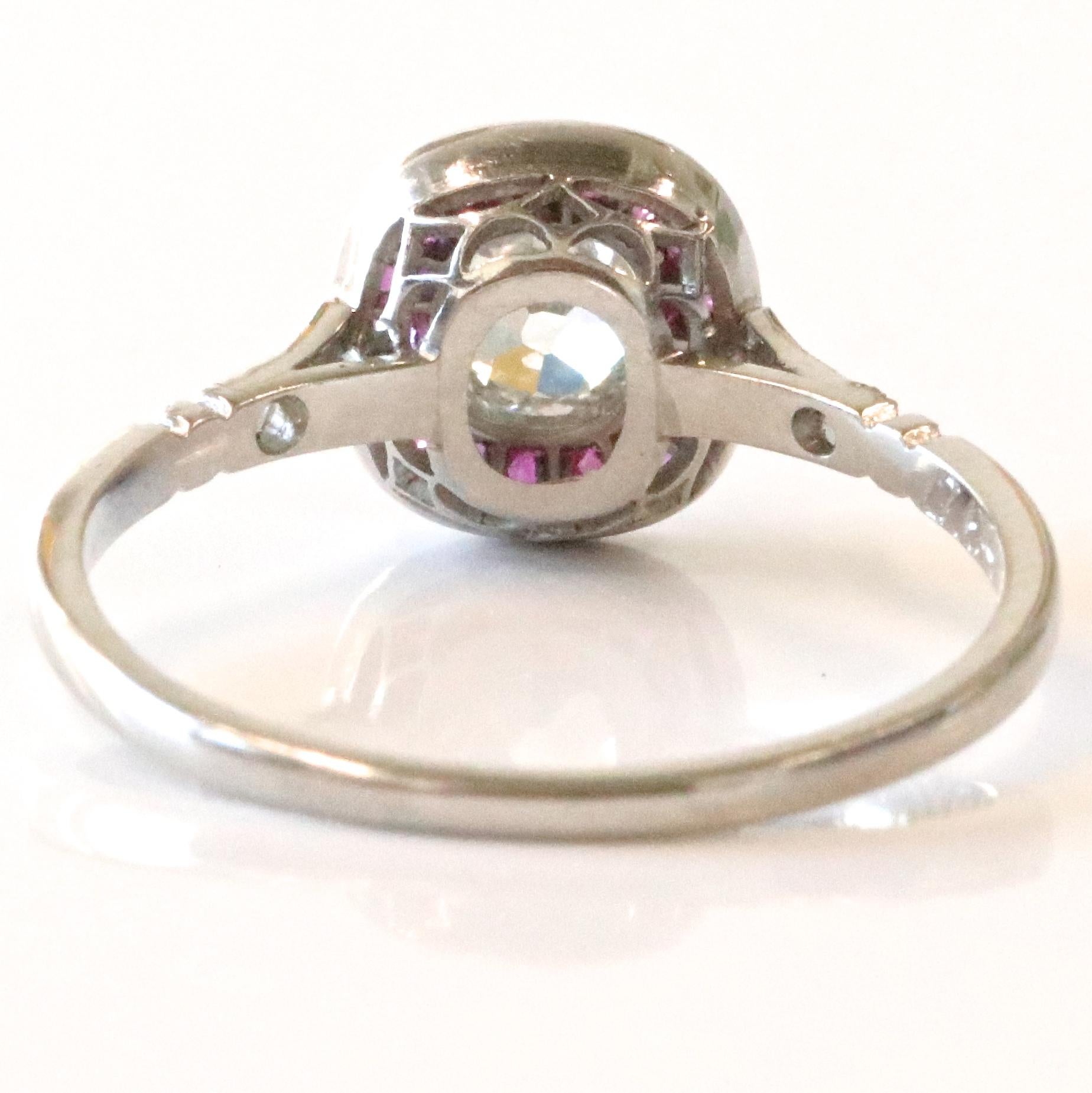 Women's Art Deco Inspired Diamond Ruby Platinum Ring