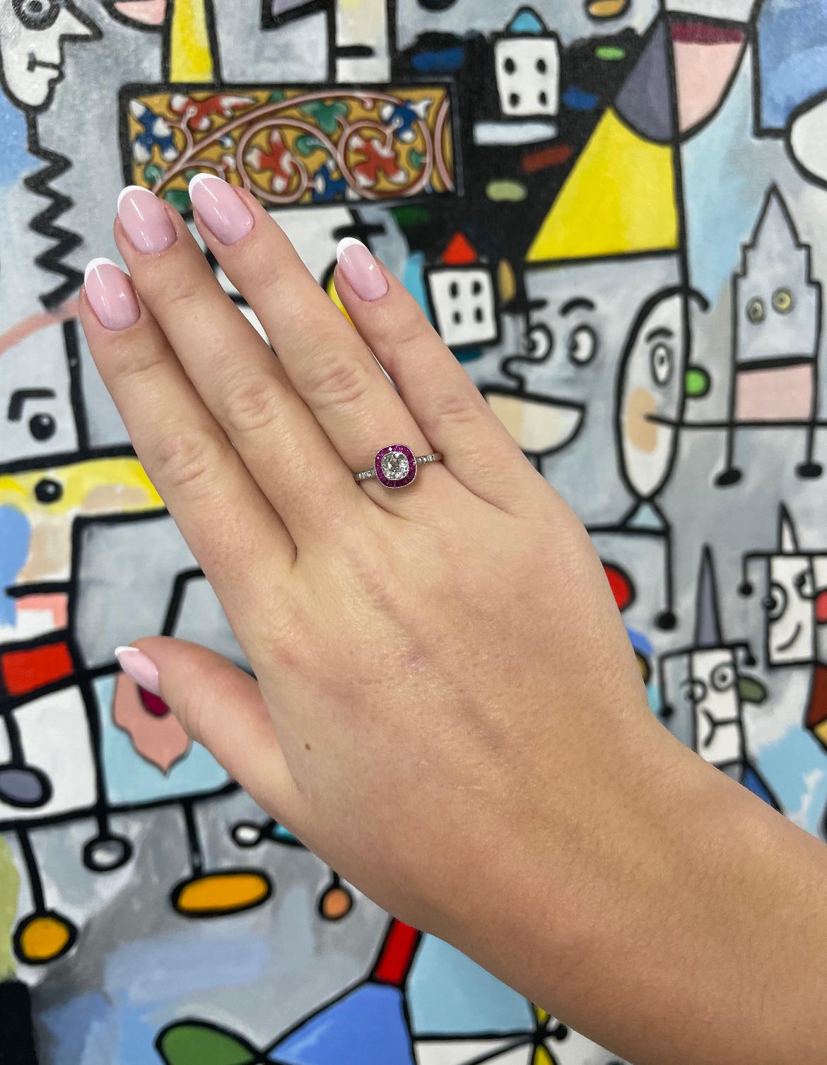 Art Deco Inspired Diamond Ruby Platinum Ring 1