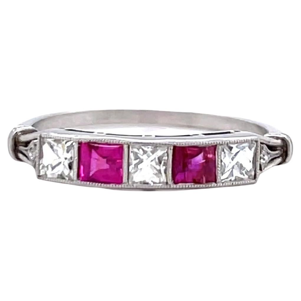 Art Deco Inspired Diamond Ruby Platinum Ring