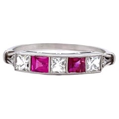 Art Deco Inspired Diamond Ruby Platinum Ring