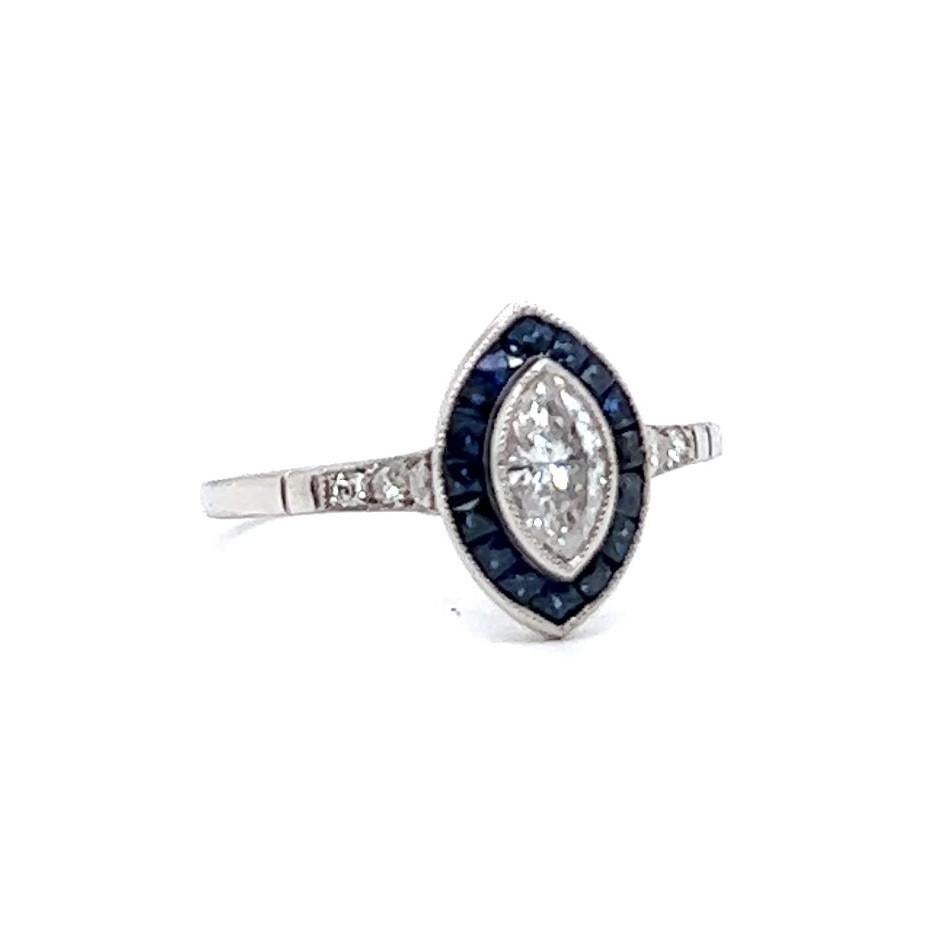 Art Deco Inspired Diamond Sapphire Engagement Ring 1