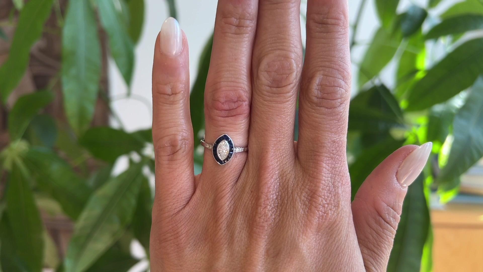 Marquise Cut Art Deco Inspired Diamond Sapphire Engagement Ring