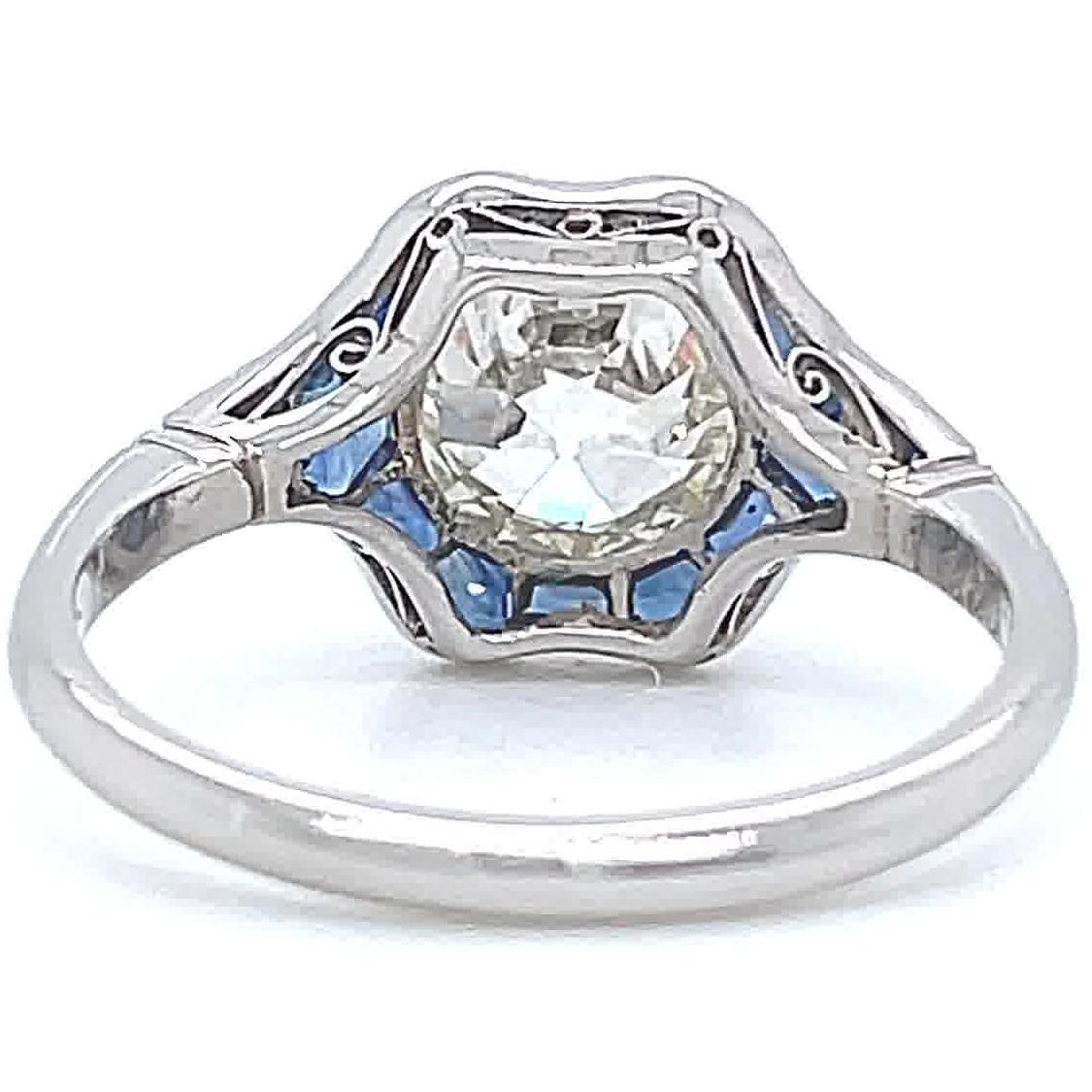 Women's Art Deco Inspired Diamond Sapphire Engagement Ring