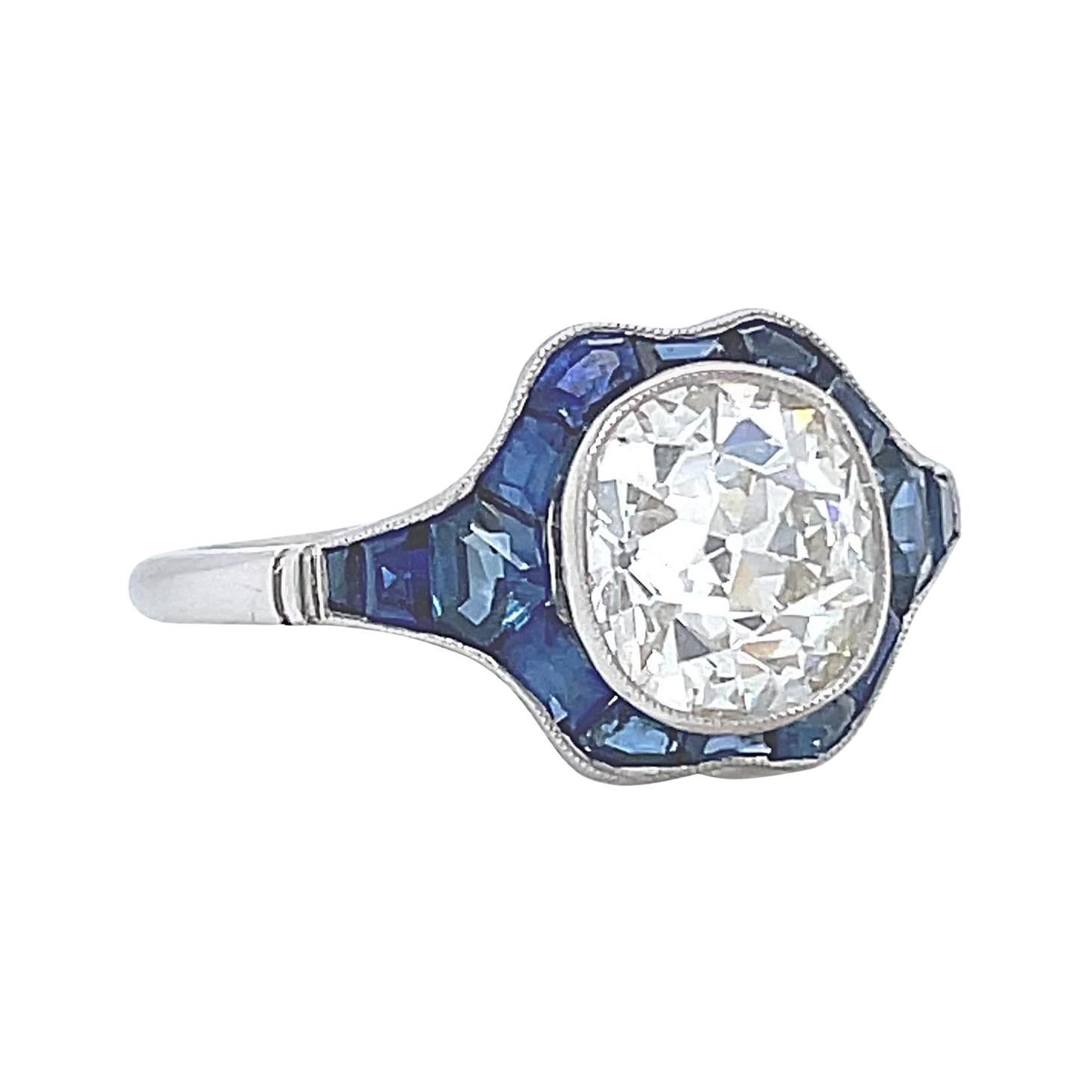 Art Deco Inspired Diamond Sapphire Engagement Ring