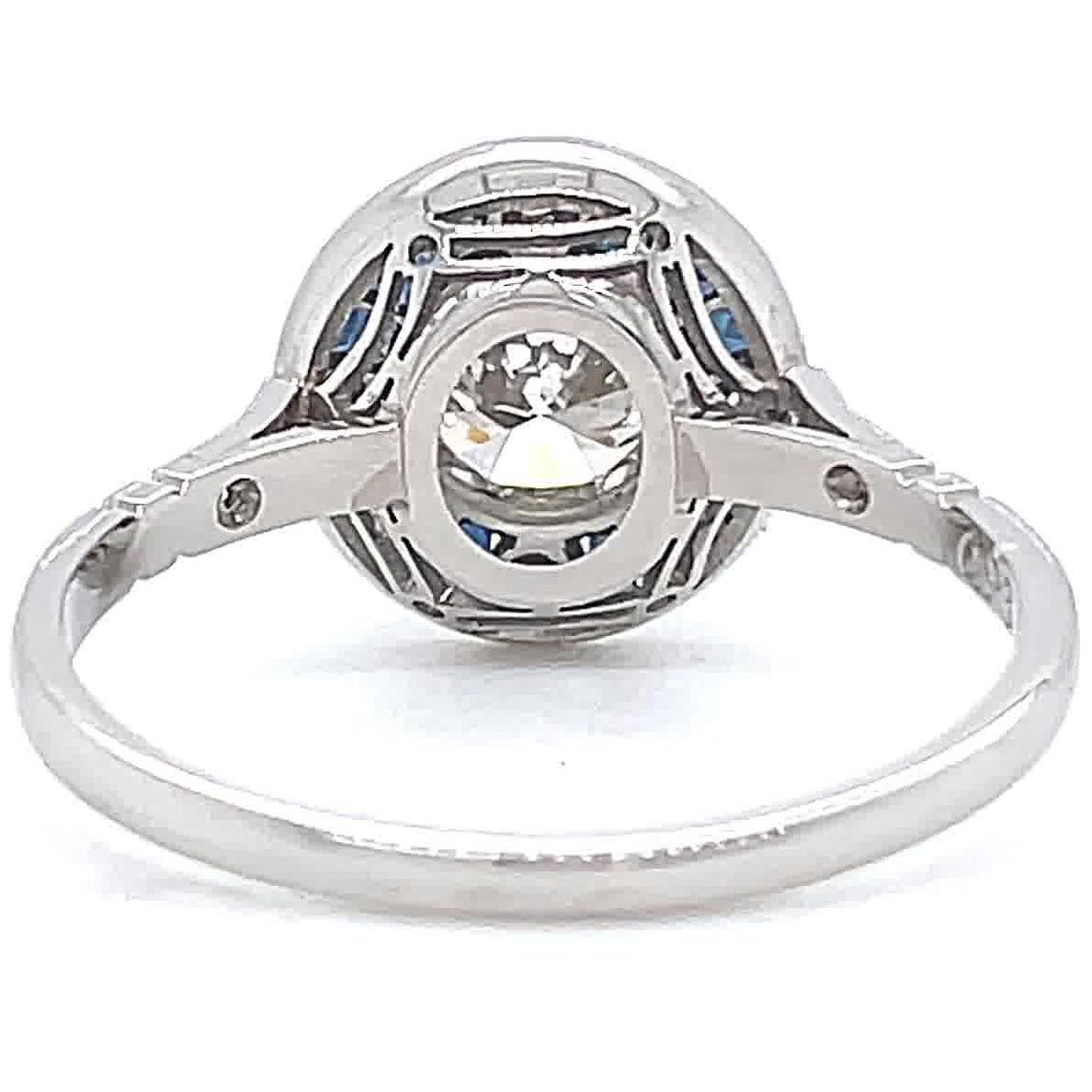 Women's Art Deco Inspired Diamond Sapphire Halo Platinum Engagement Ring