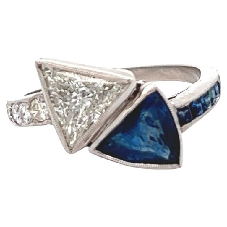 Art Deco Inspired Diamond Sapphire Platinum Arrow Ring For Sale at 1stDibs