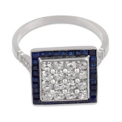 Art Deco inspired diamond sapphire platinum dinner ring