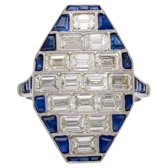 Art Deco Inspired Diamond Sapphire Platinum Dinner Ring