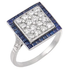 Art Deco inspired diamond sapphire platinum dinner ring