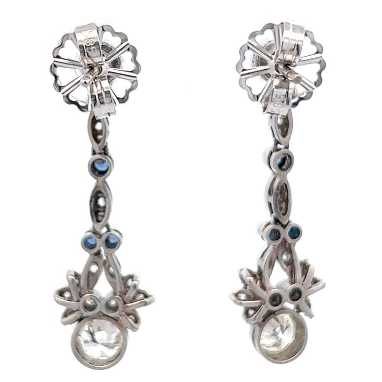 Art Deco Inspired Diamond Sapphire Platinum Earrings For Sale 1