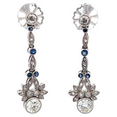 Boucles d'oreilles en platine, saphir et diamant d'inspiration Art Déco