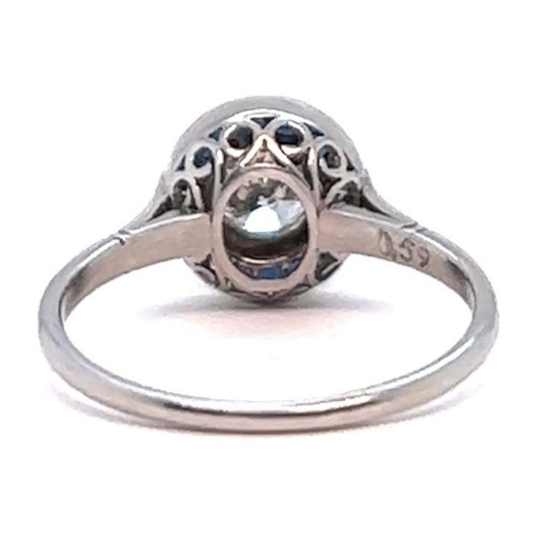 Art Deco Inspired Diamond Sapphire Platinum Engagement Ring For Sale 2