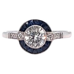 Art Deco Inspired Diamond Sapphire Platinum Engagement Ring
