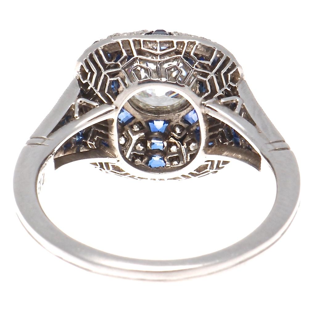 Women's Art Deco Inspired Diamond Sapphire Platinum Ring