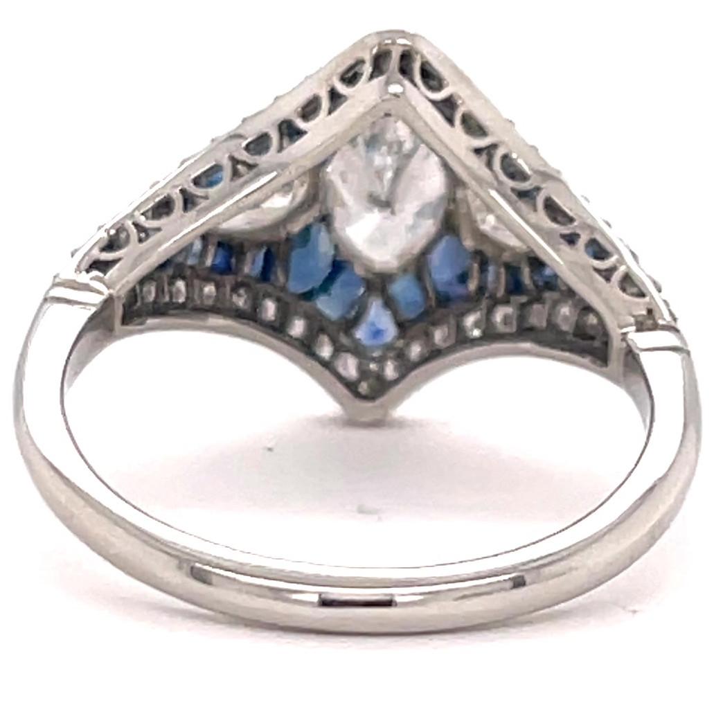 Art Deco Inspired Diamond Sapphire Platinum Ring 1