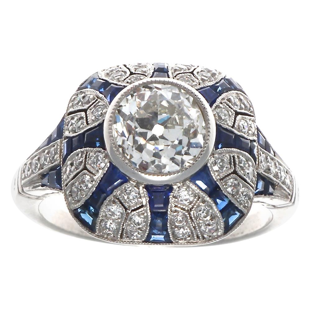 Art Deco Inspired Diamond Sapphire Platinum Ring