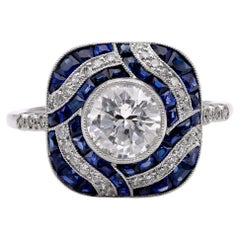 Art Deco Inspired Diamond Sapphire Platinum Ring