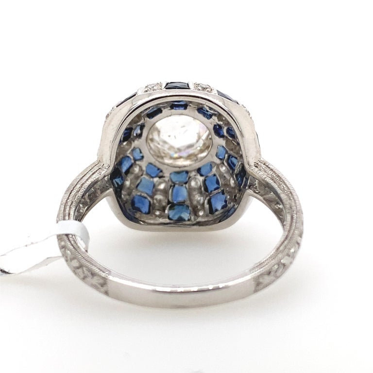 Art Deco Inspired Diamond and Sapphire Ring 18k White Gold For Sale at ...