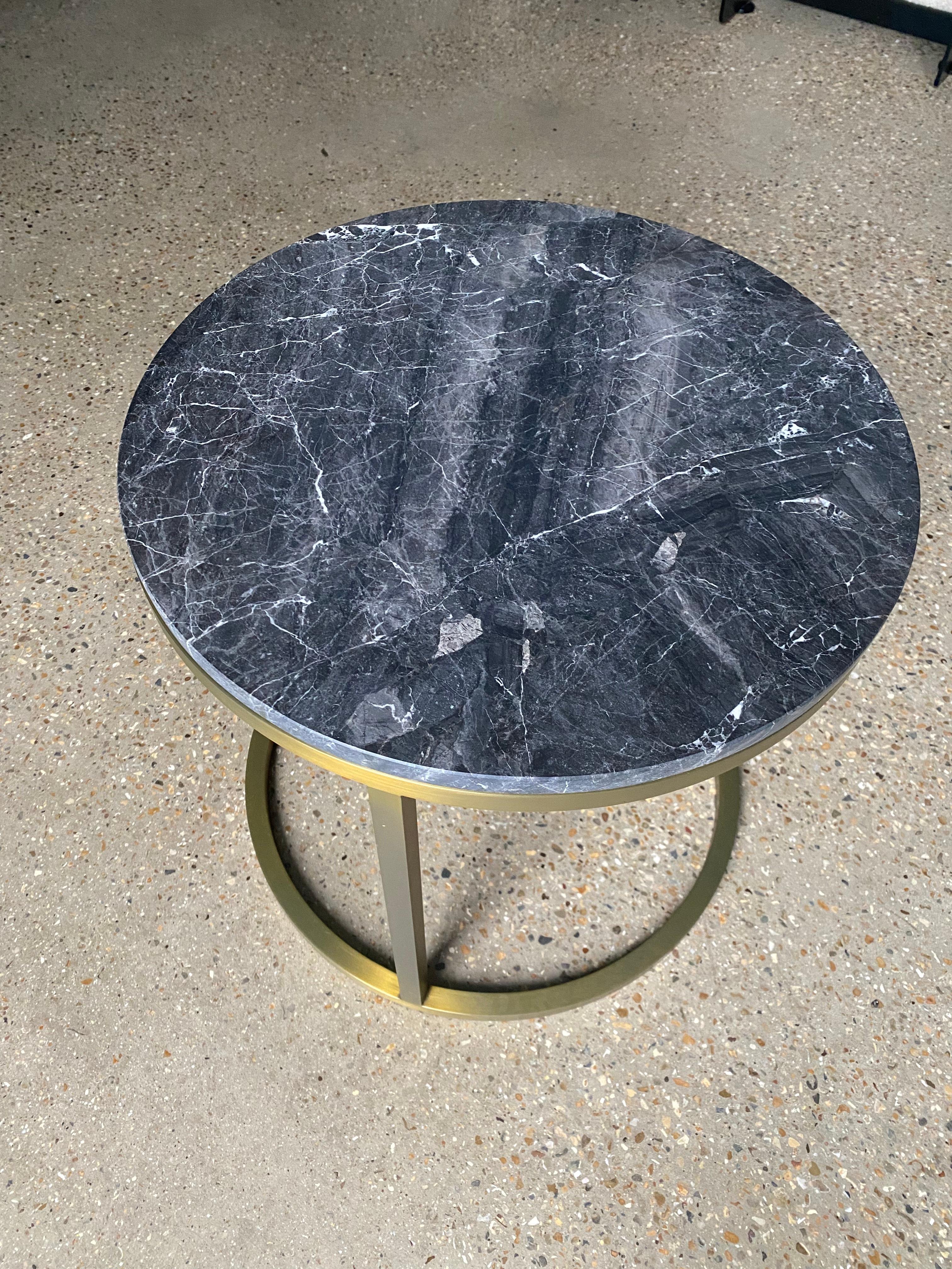 Contemporary Custom Made Diana Round Coffee Table in Brass Plated and Nero Marble For Sale