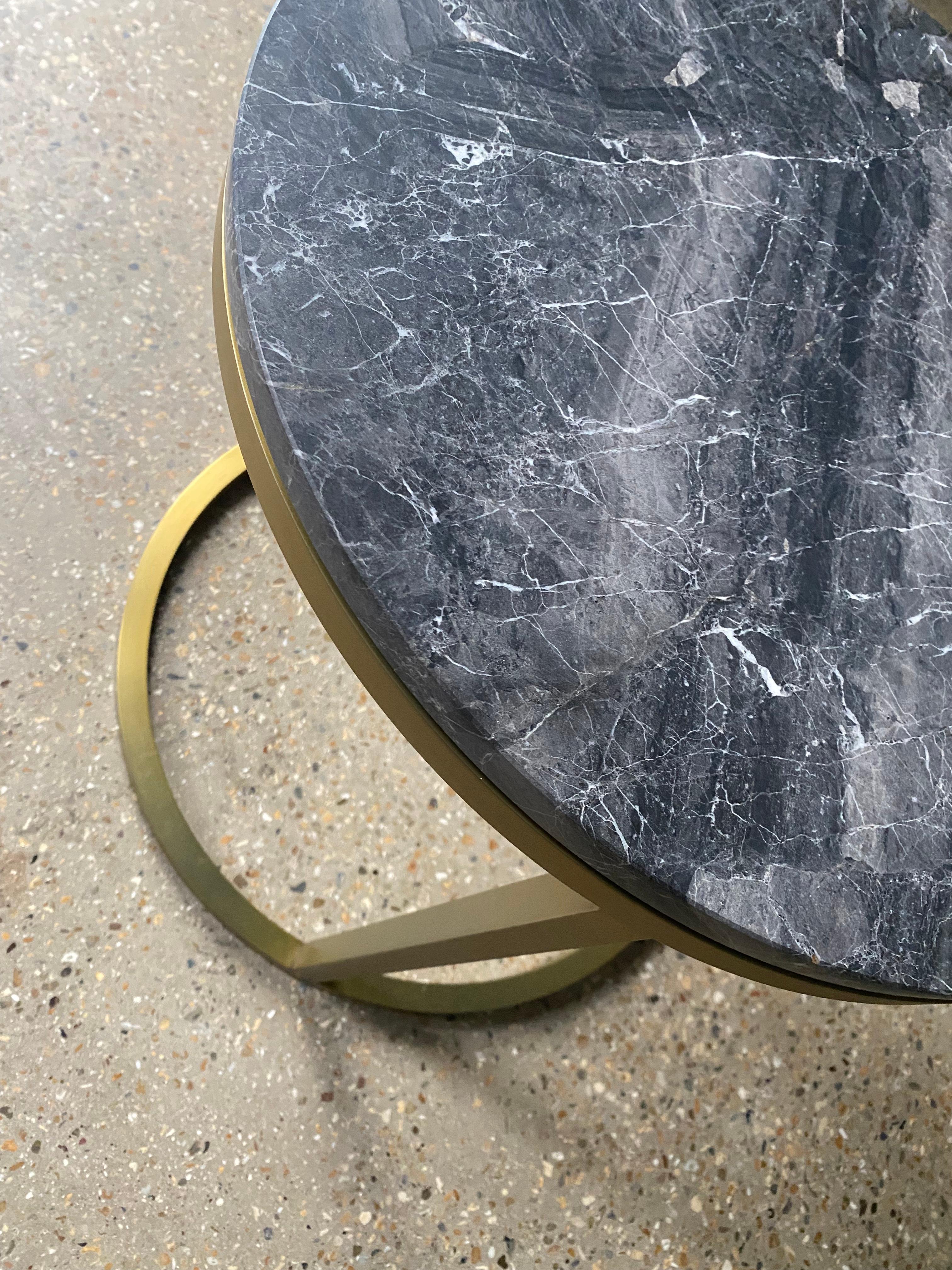 Stainless Steel Custom Made Diana Round Coffee Table in Brass Plated and Nero Marble For Sale