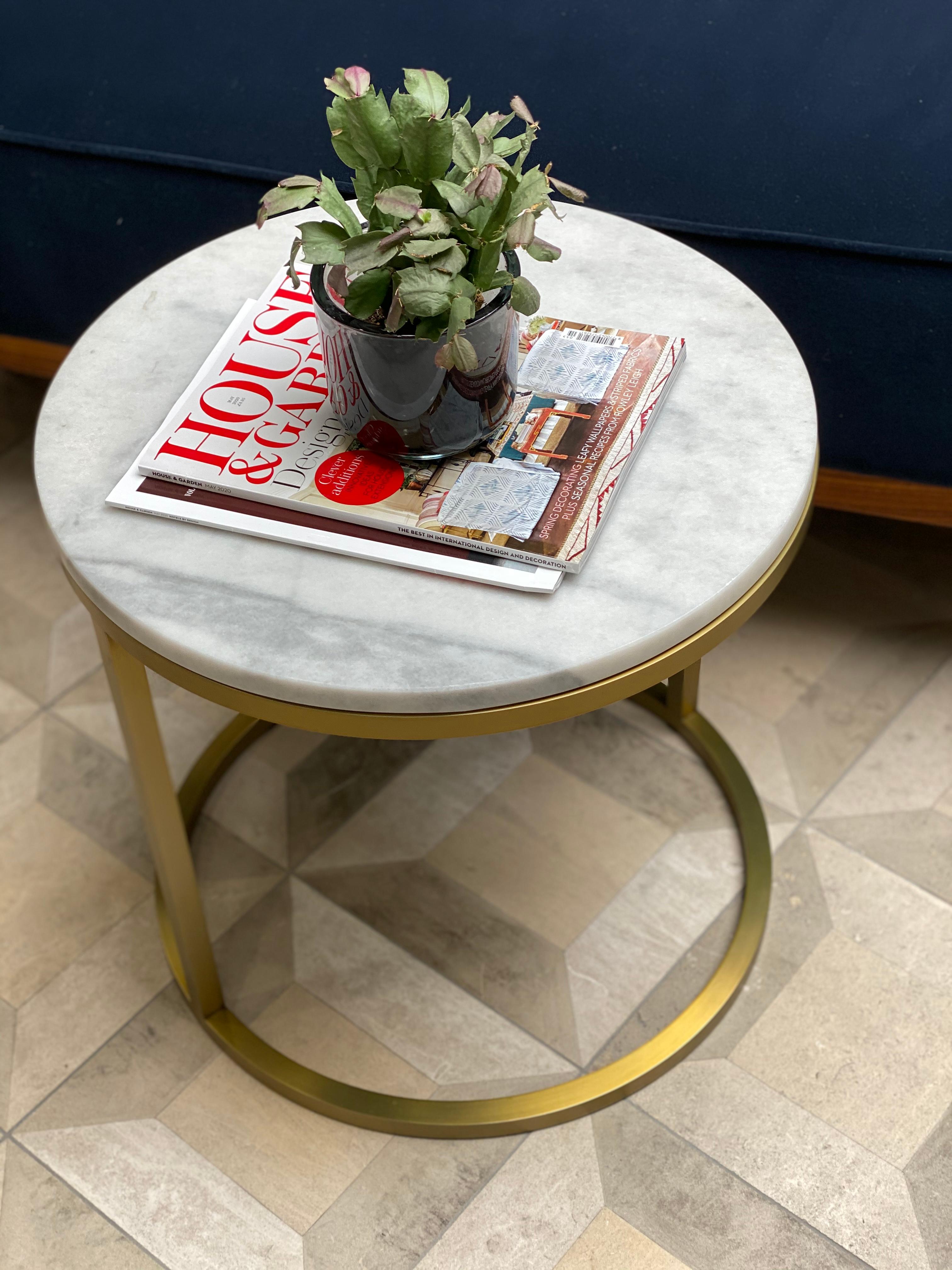 Art Deco Inspired Diana Round Coffee Table in Brass Plated and Marble For Sale 2