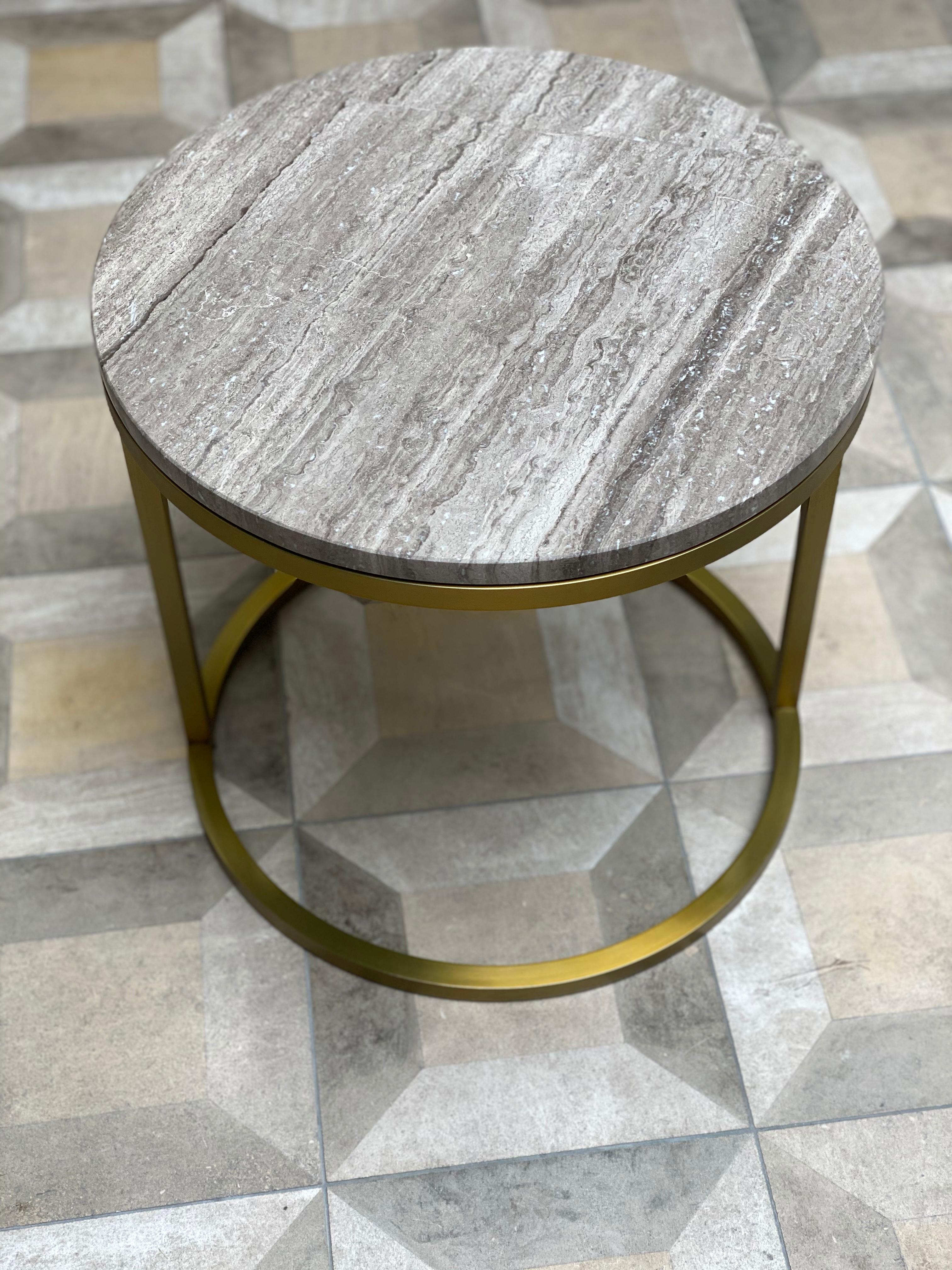 Art Deco Inspired Diana Round Coffee Table in Brass Plated and Moonstone Marble For Sale 5
