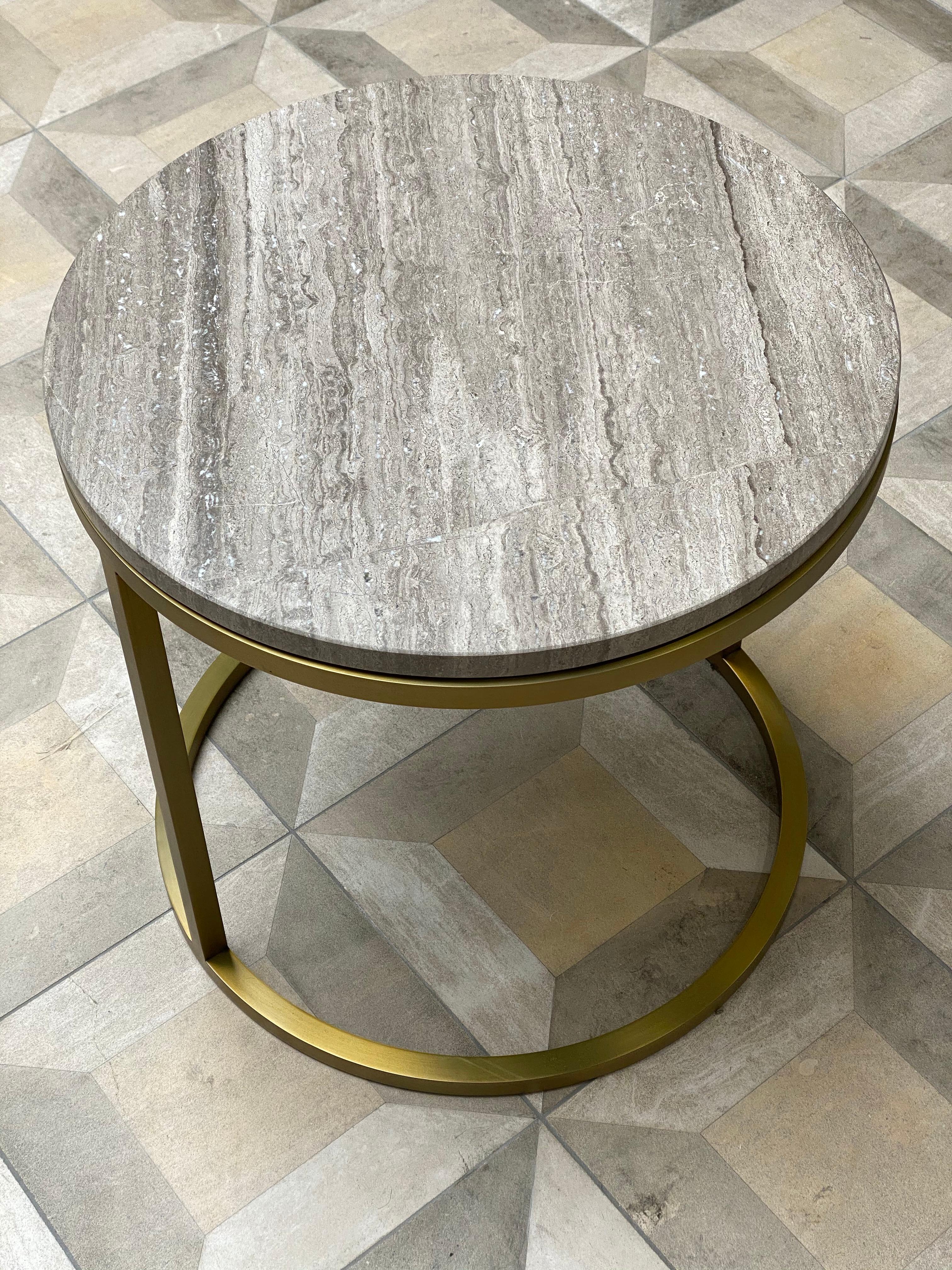 Art Deco Inspired Diana Round Coffee Table in Brass Plated and Moonstone Marble In New Condition In London, GB