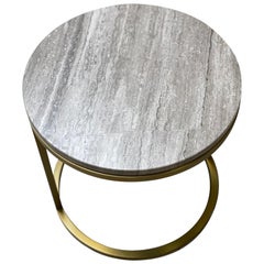 Art Deco Inspired Diana Round Coffee Table in Brass Plated and Moonstone Marble