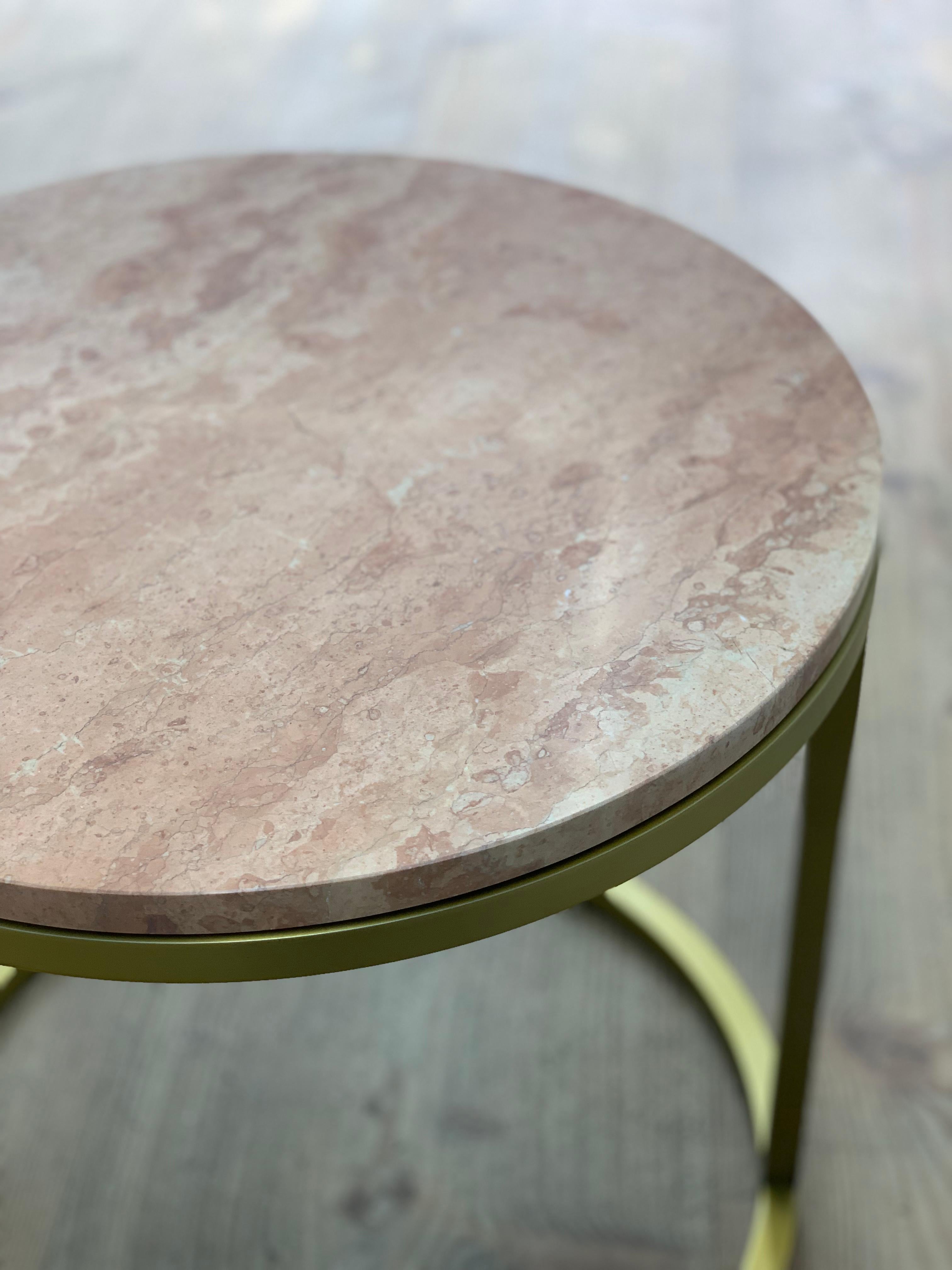 Art Deco Inspired Diana Round Coffee Table in Brass Tinted and Pink For Sale 2