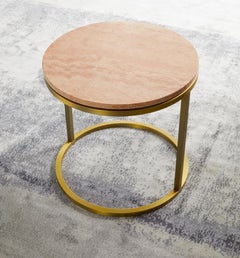 Art Deco Inspired Diana Round Coffee Table in Brass Tinted and Pink