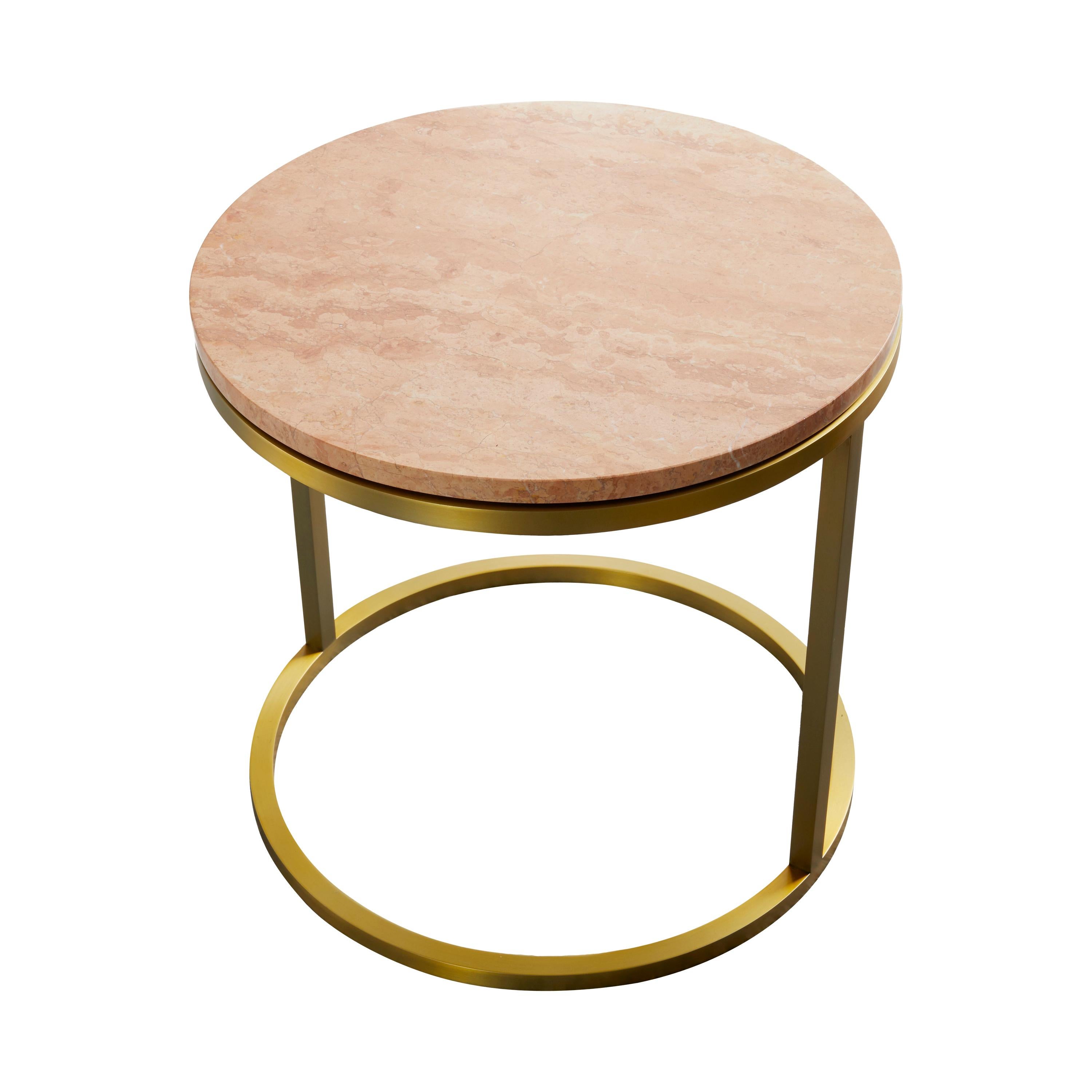 Art Deco inspiriert Diana Runde Couchtisch in Messing gefärbt und rosa