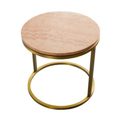 Art Deco Inspired Diana Round Coffee Table in Brass Tinted and Pink