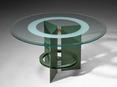 Art Deco Inspired Dining Table in Glass and Green Lacquered Steel