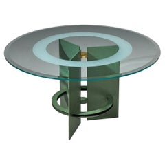 Art Deco Inspired Dining Table in Glass and Green Lacquered Steel