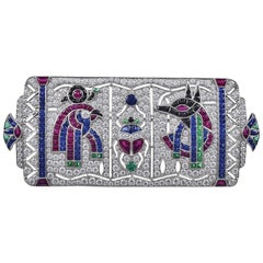 Sophia D, 3.49 Carat Art Deco Egyptian Revival Platinum Brooch