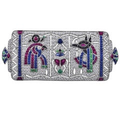 Sophia D, 3.49 Carat Art Deco Egyptian Revival Platinum Brooch