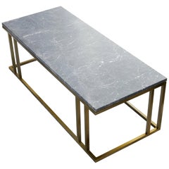 Custom Made Elio Coffee Table in Antique Brass Metal Structure & Marble